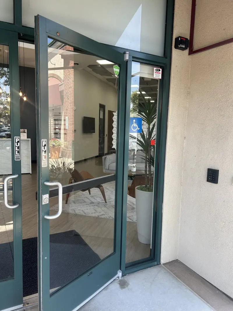 Glass office entrance with card reader